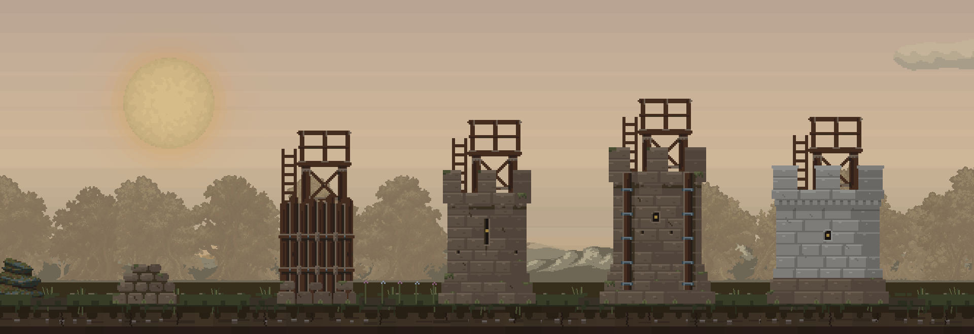 All five completed wall tiers at the same scale, including the inner walls’ attached perches and ladders.