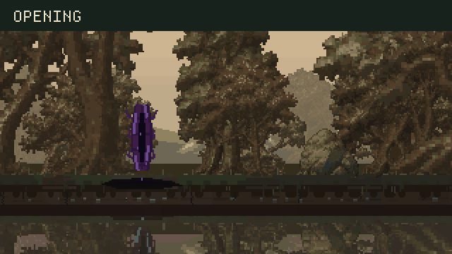 The animated rift opens in a woodland clearing, holds at full strength, narrows through two broken stages, then closes.