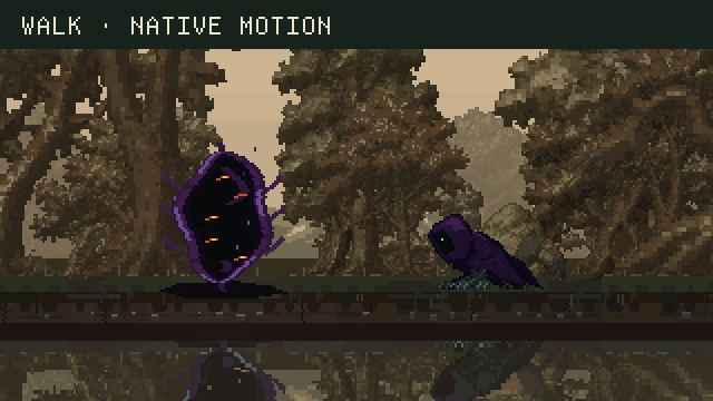 The redrawn Crawler moves towards the rift with a low crawl, then repeats the staged pass with its faster retreat animation.