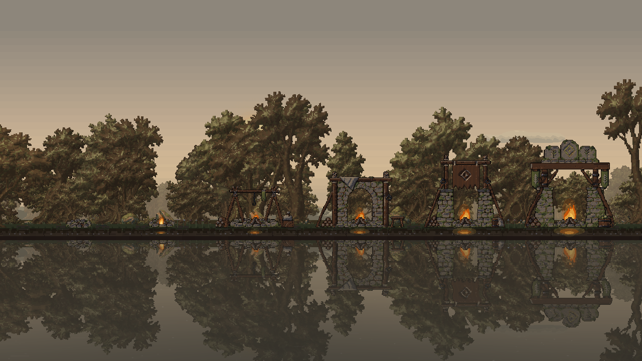 All six fireplace art stages, from cold stones on the left to the Soulforge on the right.