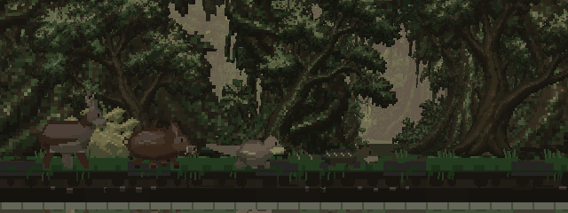 Sambar, boar, palm squirrel and water monitor beneath the jungle trees.
