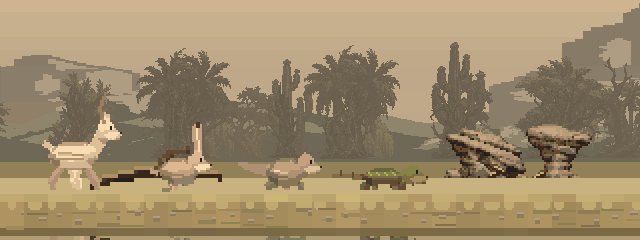 A gazelle, Cape hare, ground squirrel and spiny-tailed lizard in the dry biome.