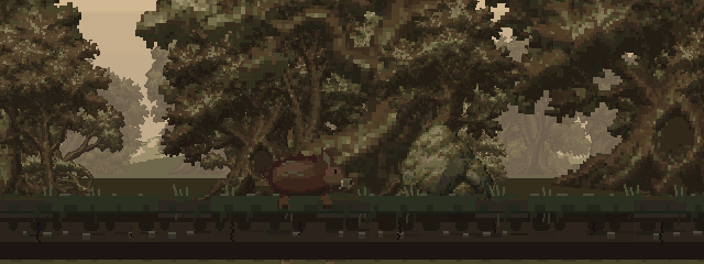 A woodland boar reacts to the wanderer approaching its clearing.