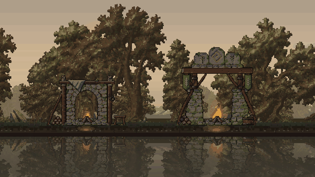 The two hearths are progressively dismantled, with falling debris. Scripted, accelerated art study.