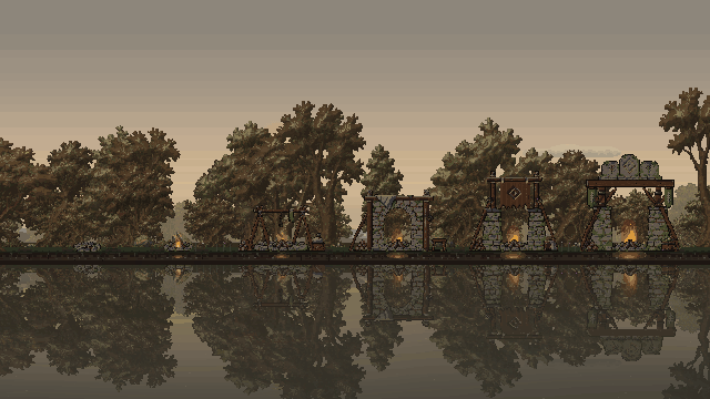 The complete fireplace line, with flames burning in each lit tier.