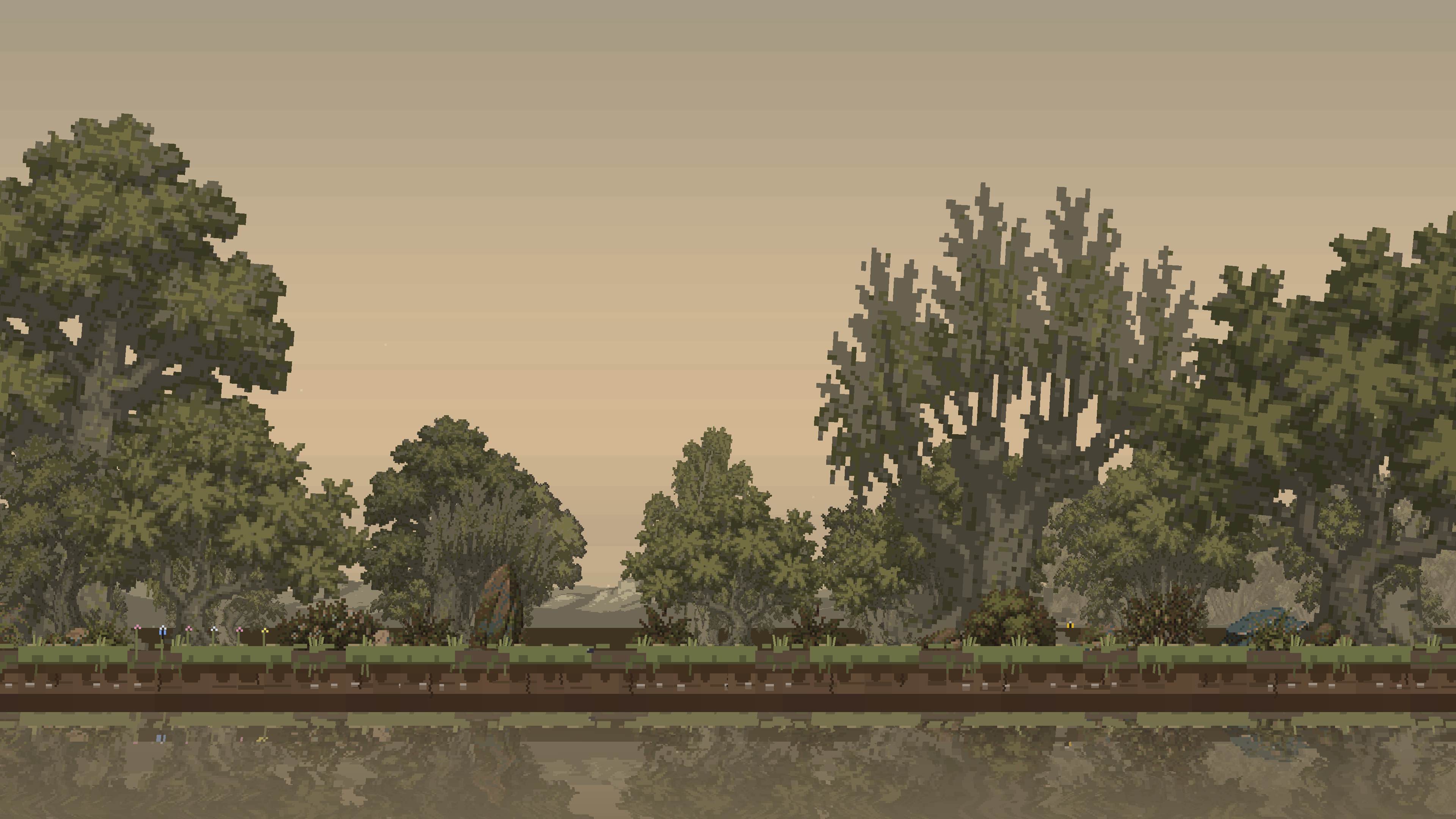 Village biome by day, showing its groves and ground cover.