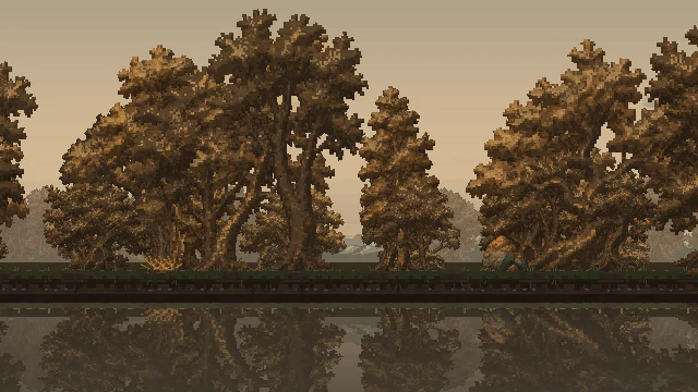 Autumn leaves flutter and drift through russet woodland during a complete 26-second wind cycle.