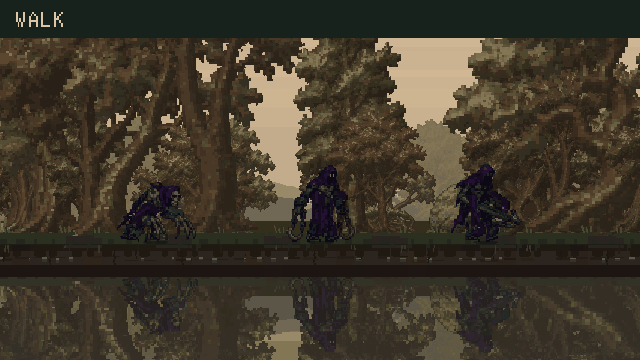 Bone Rake, Chain Ripper and Hollow Archer demonstrate walking, running, a second attack and carrying a fragment in a woodland clearing.